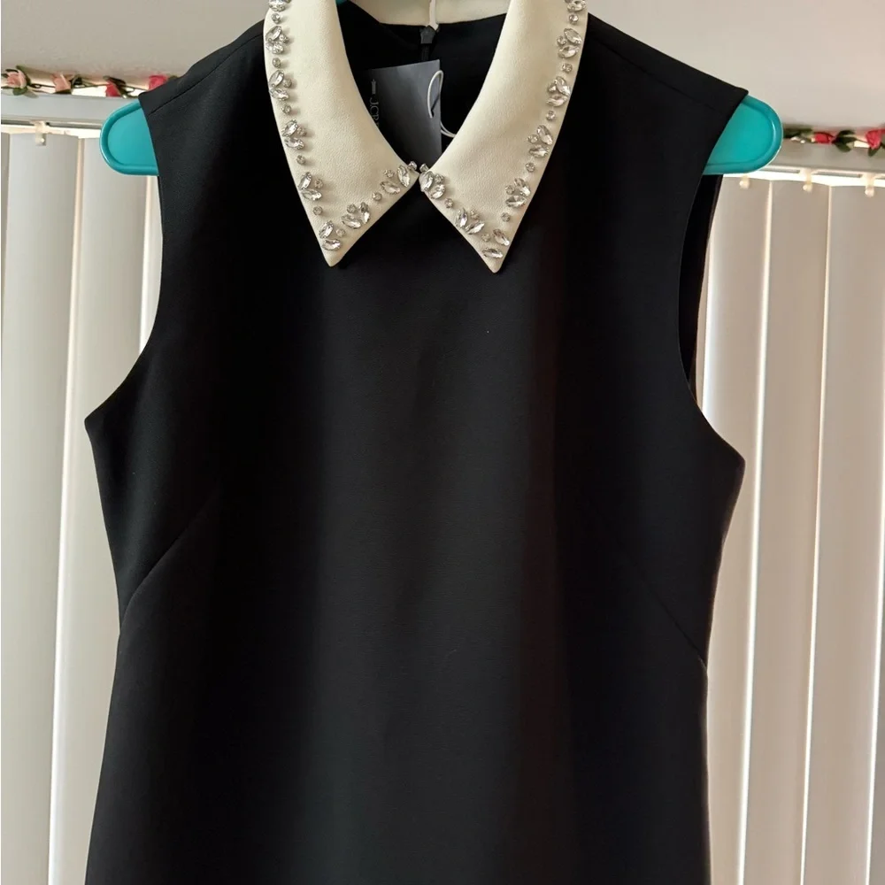 NWT J CREW Embellished collared shift dress in black stretch crepe size 6